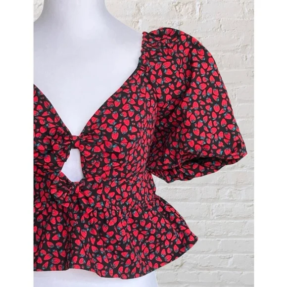 Band of the Free Strawberry Tie-Front Crop Top size large - Picture 5 of 16